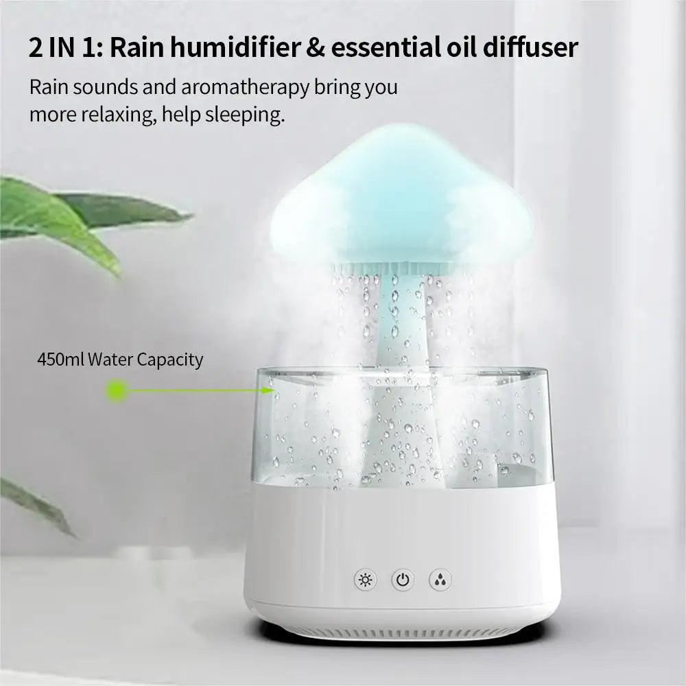 Relax Cloud Rain Diffuser Humidifier Raindrop Aromatherapy Machine Ultrasonic Atomization Humidification Colorful Lamp